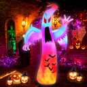 12FT Halloween Inflatables Giant Ghost with Wings Outdoor Decorations Colorful Flashing and Flame Lighting Blow Up Yard for Halloween Outdoor Yard Decorations, Garden, Lawn, Indoor