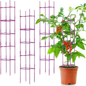 4 Packs Large Tomato Cages for Garden up to 6.5ft Heavy Duty Tomato Plant Trellis with 80 Clips Assembled Plant Support Cages with Adjustable Stake Arms for Vegetables, Climbing Plants (Purple)
