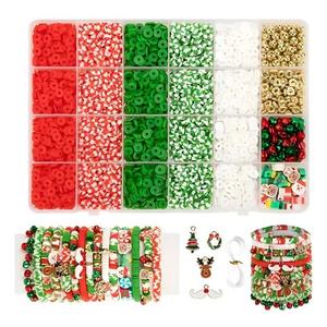 2294pcs Clay Beads for Bracelets - 5 Color Red Green Heishi Polymer Clay Beads for Jewelry Making Supplies - Charm, Friendship Bracelet Making Kit for Christmas Day