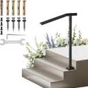 Handrail for Outdoor Step,1-3 Step Stair Railing-Heavy-Duty Metal Railings for Seniors-Powder Coated Single Post Handrail-Wrought Iron Railing for Concrete/Wood Porch/Deck/Indoor Outdoor Stair
