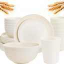 Rubtlamp 24 Pcs Wheat Straw Dinnerware Sets, Unbreakable Reusable Plastic Wheat Straw Bowls & Plates Dinner Set, Microwave And Dishwasher Safe Plates, 12Plates, 6Bowls, 6Cups for Party(Beige)