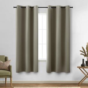 KOUFALL Light Brown Curtains 63 Inch Length,Grommet Blackout Drapes Window Darkening Thermal Insulating Vintage Curtains 63 Inches Long 2 Panel Set for Bedroom Living Room,Taupe