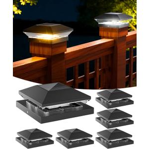 T-SUN Solar Post Cap Lights Outdoor 6 Pack, 2 Modes LED Fence Post Solar Lights Fit for 4x4 5x5 6x6 Vinyl/Wooden Posts, Waterproof Deck Post Lights Solar Powered for Garden Patio Gate Porch (Black-Warm & Cool White)