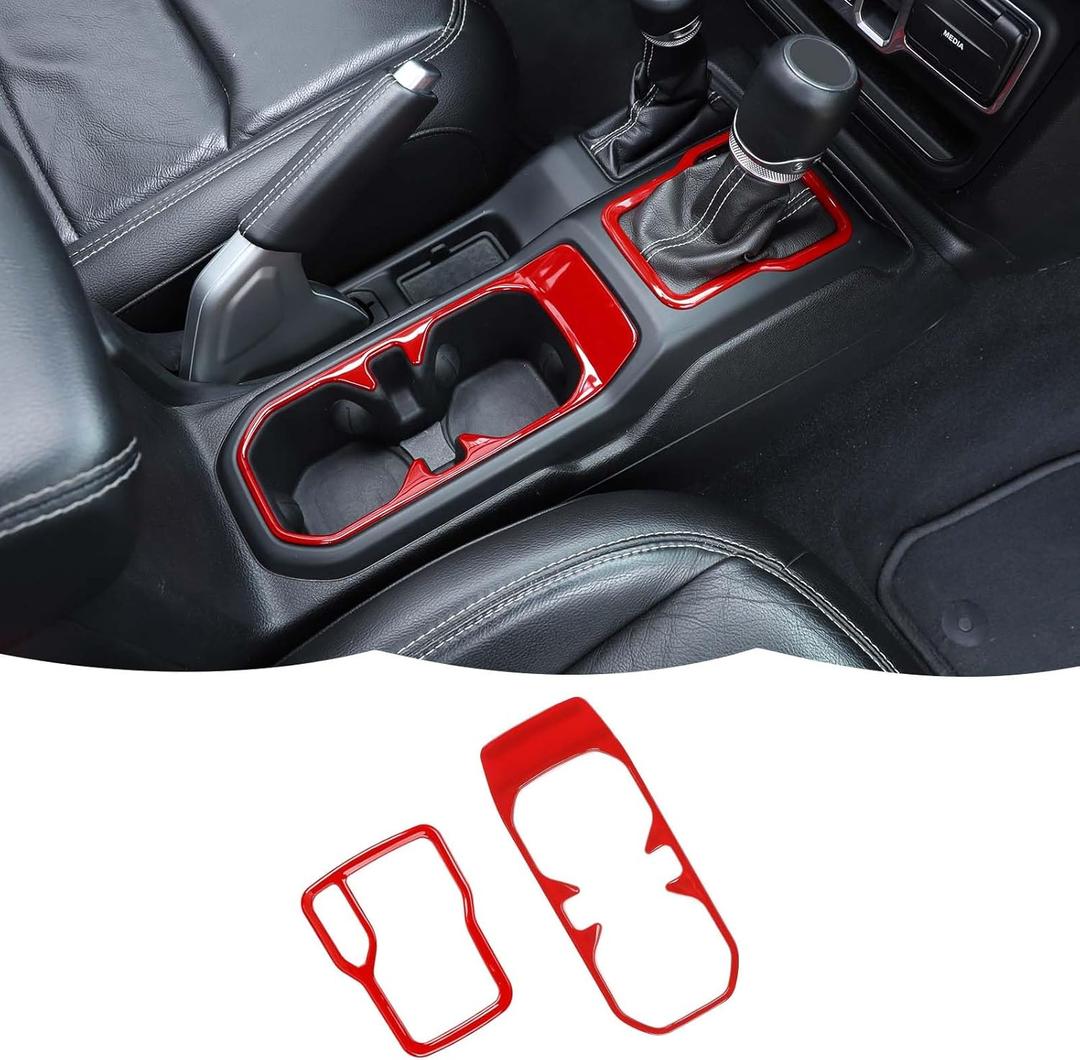 Cup Holder Trim Cover Gear Shift Cover Center Console Decoration Interior Accessories Compatible with Jeep Wrangler JL JLU & Gladiator JT 2018-2024,Red Cup Holder Trim Cover Gear Shift Cover Center Console Decoration Interior Accessories Compatible with Jeep Wrangler JL JLU & Gladiator JT 2018-2024,Red