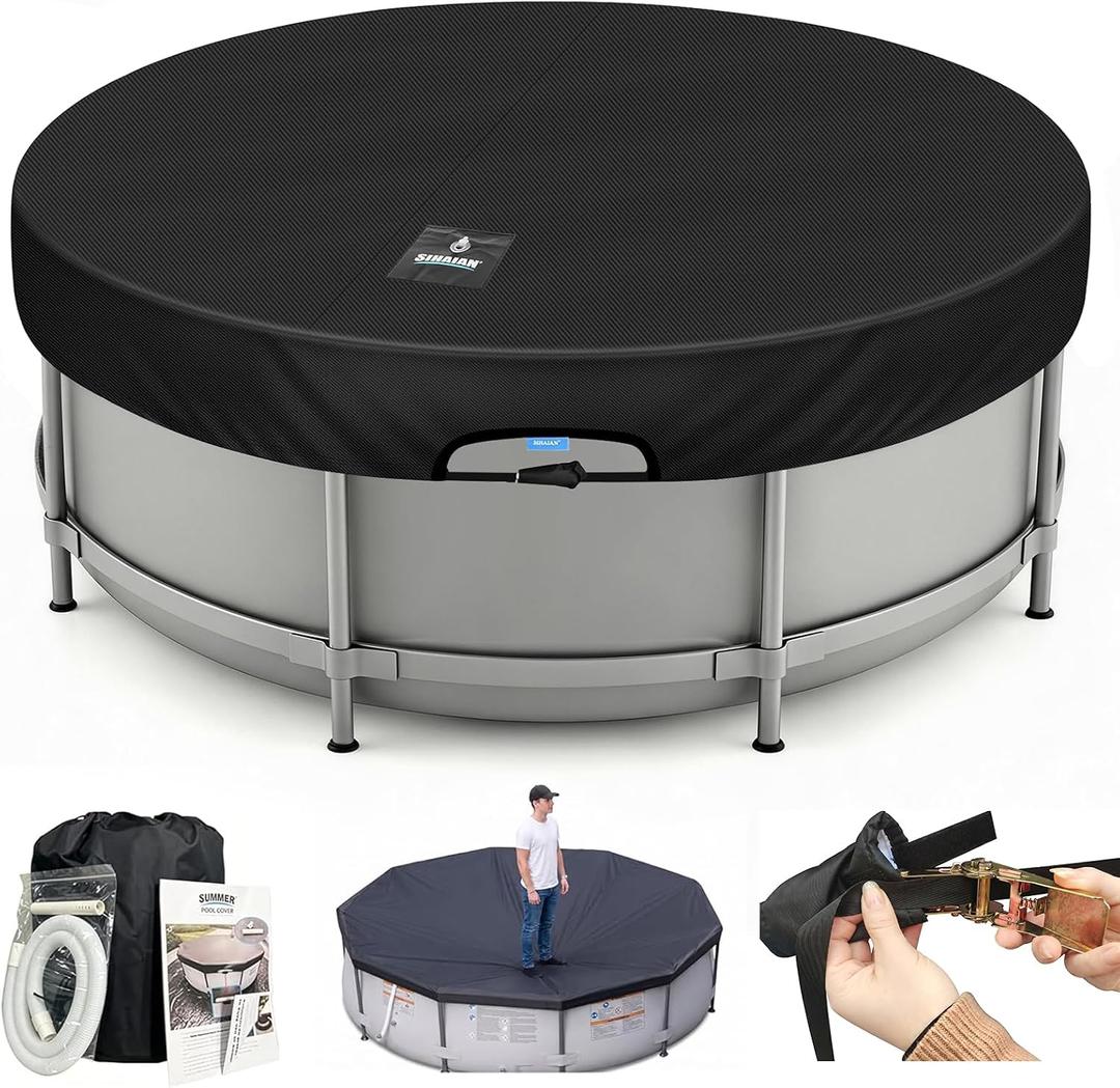 SIHAIAN 19 Ft Round Pool Cover, with Automatic Drain Pool Cover, Patented One-Piece Tensioning System Above Ground Pool Cover, Preventing Waterlogging, Yarn-Dyed Oxford Fabric Solar Pool Cover