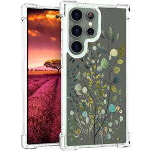 Topgraph Compatible with Samsung Galaxy S24 Ultra Case Designer Cute Clear for Women,Cool Transparent Silicone Phone Cases Cover - Green Eucalyptus Leaves