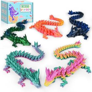 5PCS 12" 3D Printed Dragon Set Articulated Crystal Dragons Dragon Desk Toys, 3D Printed Animals Cool Unique Birthday Gifts for Teen Adult Novelty Christmas Stocking Stuffers Gadget for Men Boy