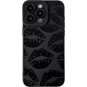FLIRACON Black Lips Print Soft Phone Case Compatible with iPhone Case (Black,for iPhone 14)