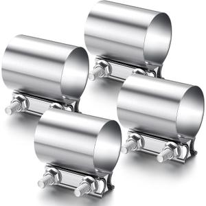 4 Pcs 3 Inch Exhaust Clamp Stainless Steel Exhaust Pipe Muffler Clamp Butt Joint Band Sleeve Coupler for Pipes Muffler Connections, Catalytic Converters