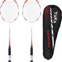 YAKS 2PCS 3U Ful Carbon Professional Uitra Light High Elastic Adult Student Training Badminton Racket Set Durable Type Red-White