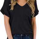 Aranmei 3 Pack Womens T Shirts Short Sleeve V Neck Pocket Basic Tees Summer Casual Loose Fit Tops S-XXL (S)