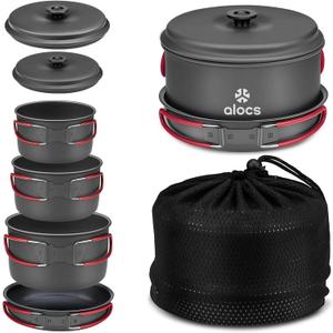 Alocs Camping Cookware Set Camping Gear, Compact Camping Pots and Pans Set, Durable Hard Alumina Camping Cooking Set for Outdoor Backpacking Camping Hiking Picnic, Included Mesh Carry Bag