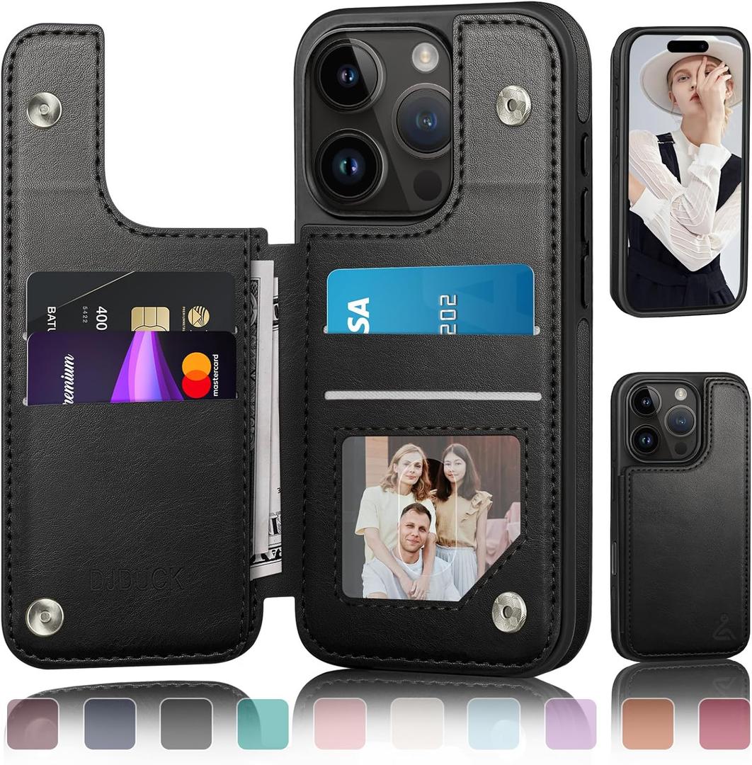 DJDUCK Designed for iPhone 16 Pro Case Wallet with Card Holder, [Magnetic Clasp Cover] [RFID Blocking Leather Protection] Shockproof Women Men Cases 6.3 Inch for Apple 16 Pro Black
