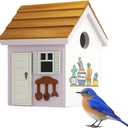 Vinyl Bird Houses for Outside, Composite Material Nest Box Shingle Roof,Water Proof Bird House for Outdoor, Squirrel Proof Hanging Birdhouse for Wren,Chickadee, 5Years Weatherable Bird Box (White)