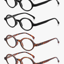 JM Set of 4 Retro Round Reading Glasses Spring Hinge Readers Men Women Glasses for Reading, 4 Pack Mix