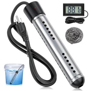 2000W Immersion Water Heater, Portable Water Heater Electric with Real-Time LCD Thermometer Control, with 304 SS Guard Fast Heats up 5 gallons Water in Minutes for Bucket, Basin, Bathtub, Small Pool