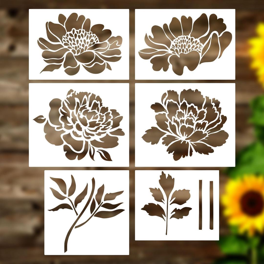 4 x 6pcs Garden Fence Large Flower Stencils on Wood, Wall Stencils Sunflower Paint Template Floral Drawing Stencils for Wall Decoration Home Floor Decor