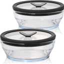 Anyday 2-Pack (2-Cup) Glass Food Storage Set with Glass Lids | Plastic-Free Meal Prep Set | Stackable Airtight Storage Container Set with Vented Lid for Microwave-Safe Reheating (Clear - Black Sesame)