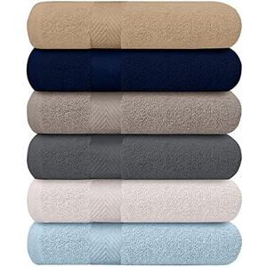 KAHAF Collection 6-Pack Bath Towels - Lightweight - Extra Absorbent - 100% Cotton - Shower towels (Multi, 27 inchesx54 inches)