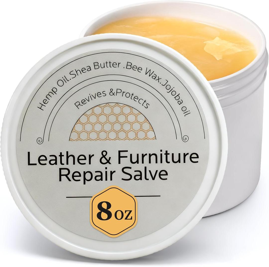 FAVIRZCE Leather & Furniture Repair Salve: Conditioner for Couches Purse Bag Car Seat - Polisher Moisturizer and Restorer Leather Wood and Vinyl - Prevent Cracking or Fading & Water Rings (8oz) (8 Ounce (Pack of 1))