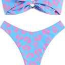 ZAFUL Women's Bandeau Bikini O Ring Strapless Tie Back High Cut Two Piece Swimsuit Bathing Suits (Blue, L)