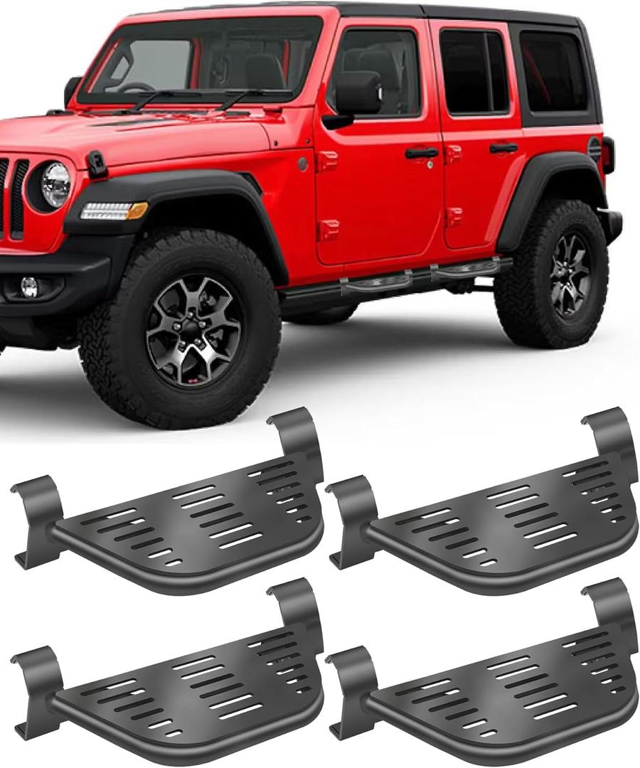 4 Pcs Rock Rails Side Steps Running Boards Fit for 2018-2026 Jeep Wrangler 4 Door & 2020-2026 Gladiator 4 Door with OEM Rock Rails