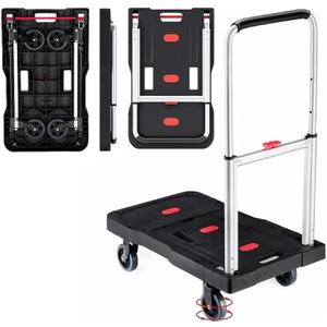 Folding Hand Truck, 330 Lbs Heavy Duty Luggage Cart, Portable Push cart Dolly with Adjustable Handle for Auto, Luggage, Personal, Travel, Moving Shopping and Office Use (Red and Silver)