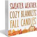 2 x Fall Home Decor, Autumn Wooden Sign Decor Desk Sign Sweater Weather Wooden Block Sign Rustic Home Shelf Wall Decoration