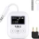 1Mii SafeFly Min+ Bluetooth Transmitter and Receiver,Bluetooth Adapter for Airplane, Supports to 2 AirPods/Headphones,Use with Any 3.5mm Jack on Airplanes, Gym, TVs, Car, Home, Boat(White)