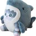 Shark Cat Plush Toy, Cute Fried Shrimp Shark Stuffed Animals Doll, Kawaii Shark Cat Plush Pillow Toy Birthday for Kids Boys Girls (8inch, Blue Grey)