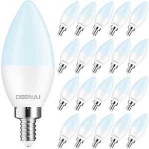 DEGNJU 20 Pack Chandelier Light Bulbs 60 Watt Equivalent, Candelabra LED Light Bulbs, E12 LED Bulb Daylight 5000K, Type b Light Bulb 5.5W, Candelabra Base, 120V, B11 Candle Light Bulb, Non-Dimmable