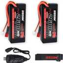 Hosim 2PCS 2S 7.4V 2600mAh Lipo Battery 25C with 1 USB Chargers & 1 Battery Strap RC Car Truck RC Vehicles Boat Battery Fit for X08 X07 X07W High Speed RC Cars 1/10 Scale