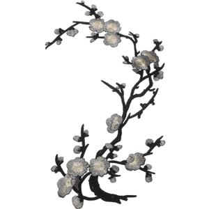 MECCANIXITY Plum Blossom Iron-on Patches, Flower Embroidery Appliques Sew on Patch Decoration Applique for Holes Jeans Dress Backpack Hats DIY Clothes, Gray Gold