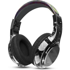 QearFun Kids Bluetooth 5.3 Headphones, Wireless Metallic Gradient Headset, Lightweight Foldable On Ear Headphones with Aux Cord, Fast Charging, Built-in Mic, for School/Travel/Tablet/iPad (Black)