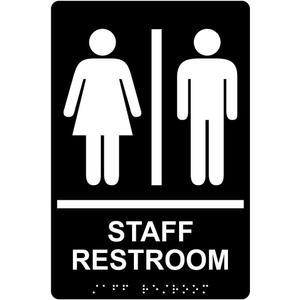 ComplianceSigns.com Staff Restroom Sign, ADA-Compliant Braille and Raised Letters, 9x6 inch White on Black Acrylic with Adhesive Mounting Strips, American Made Safety Signs for the Workplace