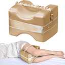 Knee Pillow for Side Sleepers with Champagne Satin Pillowcase- Adjustable Thickness Leg Pillow for Hip & Back Pain Relief, Spine Alignment Support, 11x8.5x7.5 Inch