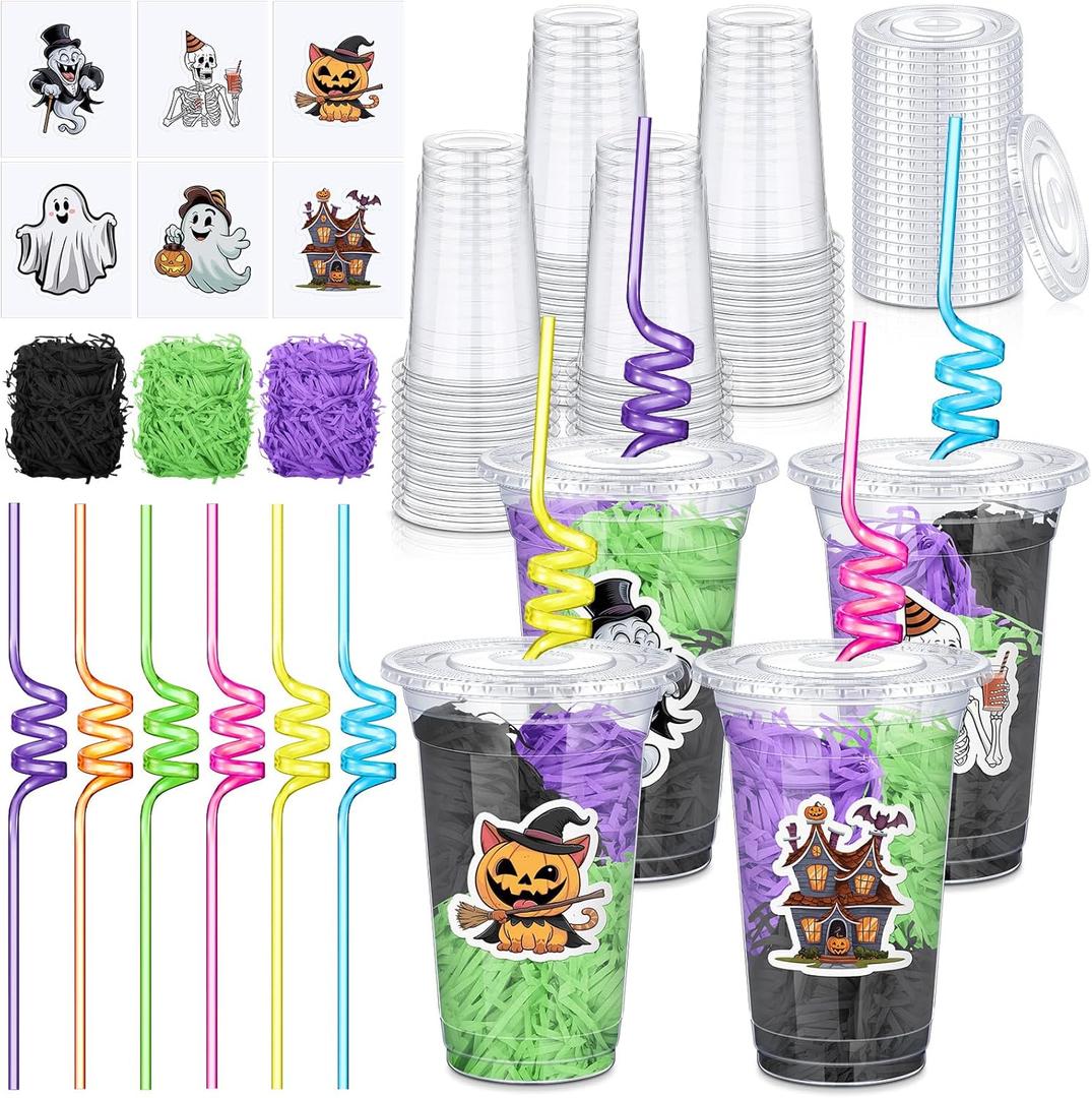 24 Set Creative Halloween Classroom Favor Trick or Treat Plastic Cup with Lid Colorful Straw Sticker and Raffia Treat Loot Bag Set for Kid Student Halloween Party Favor School Class Gift Idea 24 Set Creative Halloween Classroom Favor Trick or Treat Plastic Cup with Lid Colorful Straw Sticker and Raffia Treat Loot Bag Set for Kid Student Halloween Party Favor School Class Gift Idea