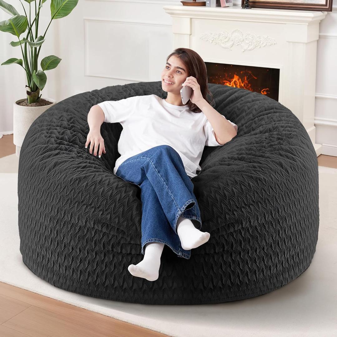 HABUTWAY 4FT Bean Bag Chair, Giant Bean Bag Chairs for Adults, Big Bean Bags with Memory Foam Filled, Large Beanbag Chairs with Chevron Plush Cover-Black