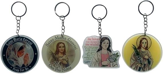KHAMANHLR (4 PCS) St. Maria Goretti Keychain - Patron Saint of Purity and Forgiveness. Crafted From Durable, Transparent Acrylic for Timeless Beauty and Lasting Strength 2 Inches