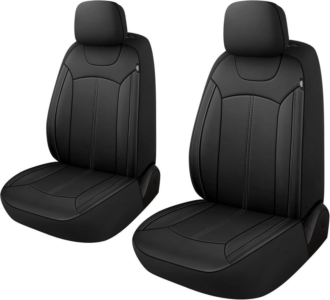 Premium Leather Car Seat Covers Front Set, Waterproof Stain-Resistant Seat Covers for Cars, Universal Automotive Interior Covers for Sedan SUV Truck Pick-up Van, Black