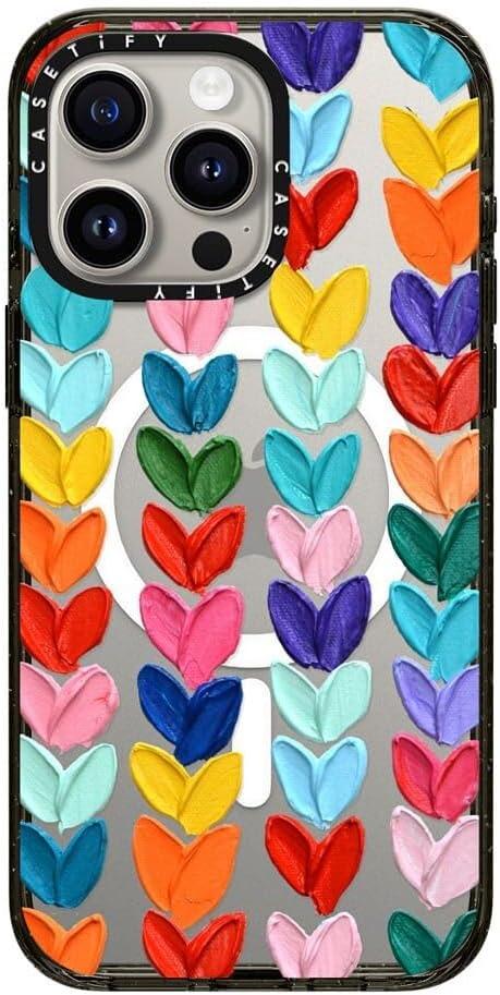CASETiFY Impact Case for iPhone 15 Pro Max [4X Military Grade Drop Tested / 8.2ft Drop Protection/Compatible with Magsafe] - Cute Prints - Clear Polka Daub Hearts - Clear Black