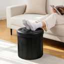 CAROLMADE Round Storage Ottoman, PU Leather Folding Footrest Stool with Thicker Foam Padded Seat, Versatile Vanity Stool for Living Room, Bedroom or Dorm, Black, 15"D x 15"W x 17.8"H