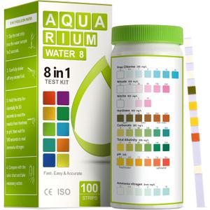 AAwipes Aquarium Ammonia Test Strips 8-in-1 |100 Strips | Quick & Accurate Water Testing for Freshwater & Saltwater Tanks -Test pH, Carbonate, Alkalinity, Hardness, Chlorine, Nitrite, etc. (K02-100)