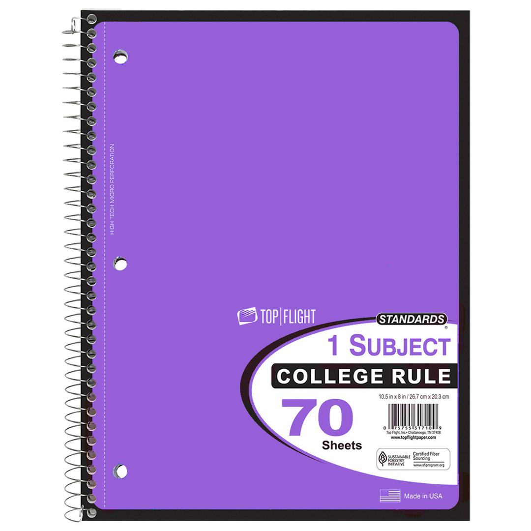 Top Flight One Subject College Rule Spiral Notebook 70 Sheets 10.5" X 8" Color Vary - 2 Packs