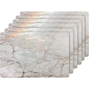 Dainty Home Rose Gold Marble Rectangle Cork Placemats - Heat Resistant, Non-Slip, Easy Clean - 12"x18" Set of 6 - Perfect for Stylish, Modern Homes