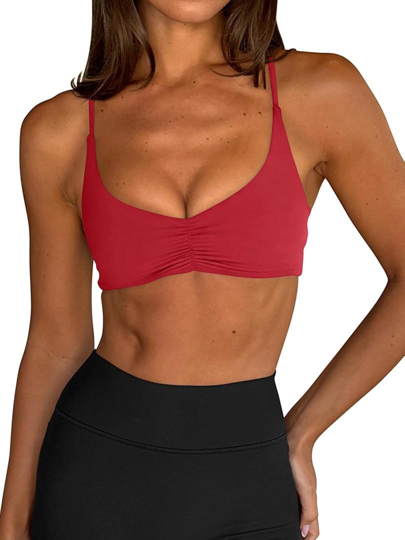 LASLULU Womens Sports Bra Sexy Spaghetti Strap Backless Bra Workout Gym Yoga Bras Tops Padded Sport Bras, XL