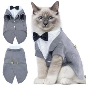 DENTRUN Cat Tuxedo Outfit, Sphynx Cat Costume Formal Suit with Bow Tie, Stylish Cat Shirt Fashion Apparel Fancy Clothes, Kitten Formal Attire Wedding Onesie Costume for Cats Only Size Medium