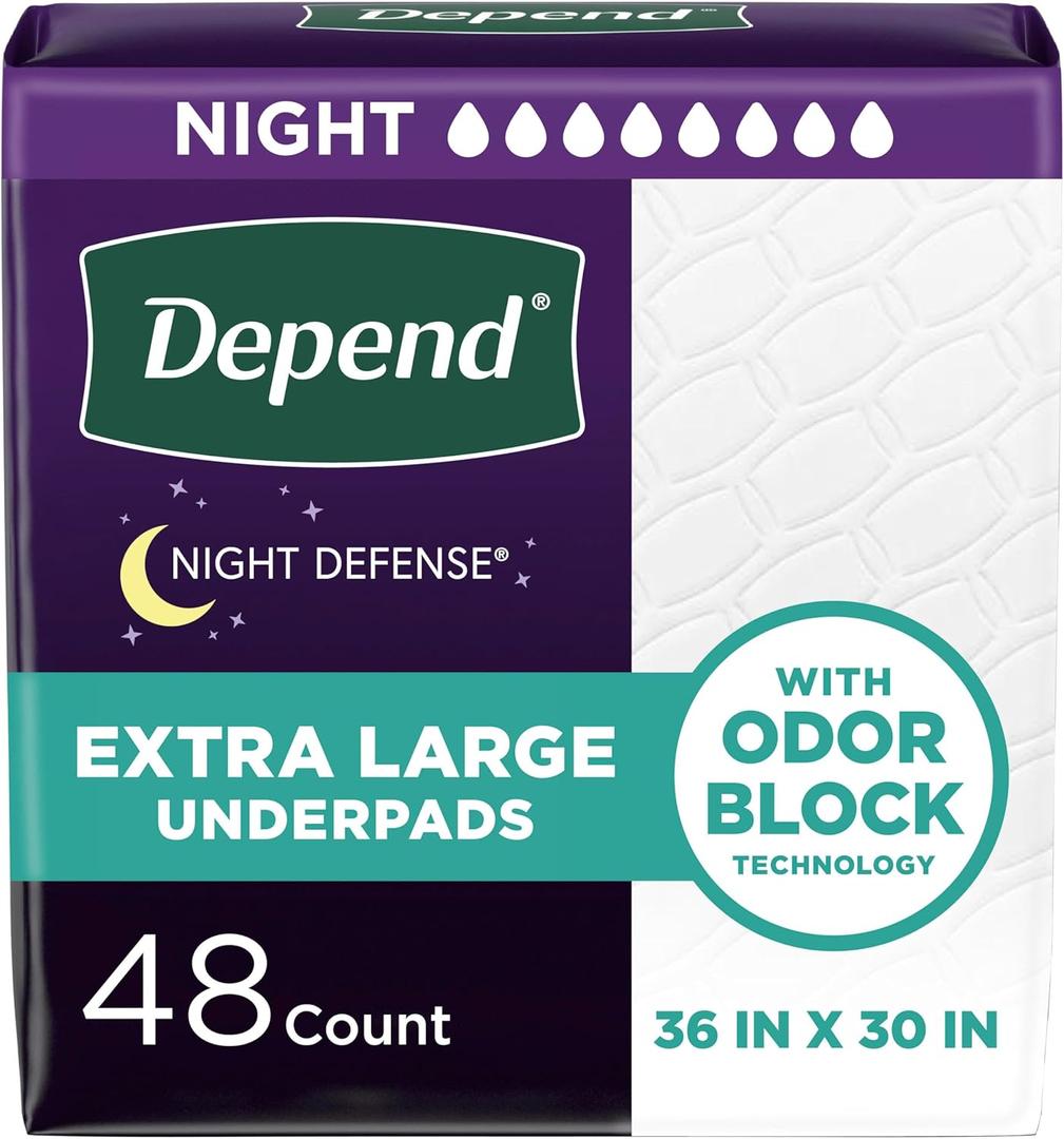 Depend Underpads XL, Disposable Incontinence Bed Pads for Adults, Slip Resistant, 36" x 30", 48 Count