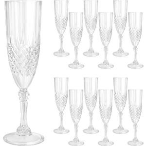 CHICERA 12 Pcs Plastic Champagne Flutes,White Champagne Glasses Bulk, Made of Durable Plastic Material Can be Used for Weddings, Everyday Fun Parties and More!