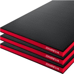 ONREVA Tool Box Foam Organizer 42x22x1 inch 3Pack, Kaizen Sheets for Pro Tool Control, Custom Tool Shadow Inserts for Cases & Drawers, High Density Polyethylene Foam, Black with Red
